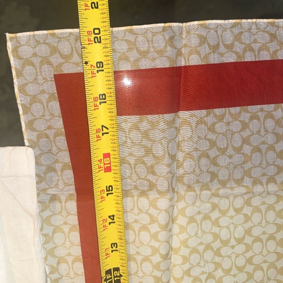 Coach Signature Cotton Scarf ~ Khaki & Red ~ NWT ~ Incl Storage Bag - Picture 7 of 8